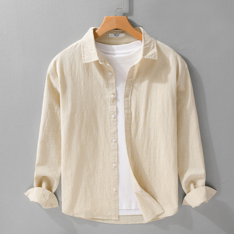 Herren Leichtes Crinkle-Leinen Baumwoll-Hemd im Layering-Stil mit Kentkragen Shop Nory
