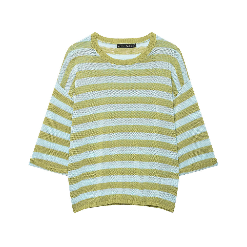 Damen Leichter gestreifter Strick-Poncho mit weitem Kurzarm und U-Boot-Ausschnitt Shop Nory