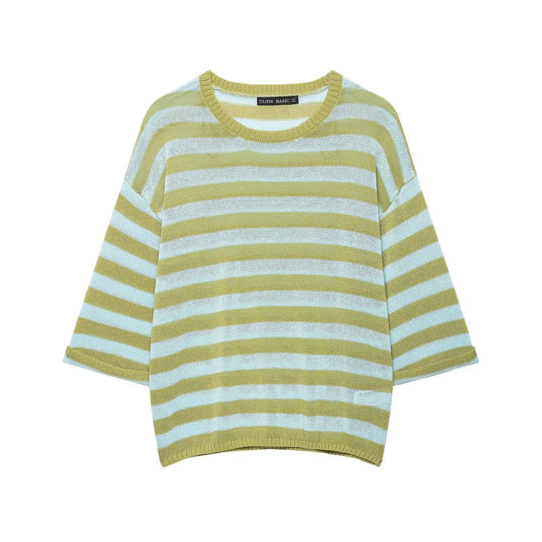 Damen Leichter gestreifter Strick-Poncho mit weitem Kurzarm und U-Boot-Ausschnitt Shop Nory