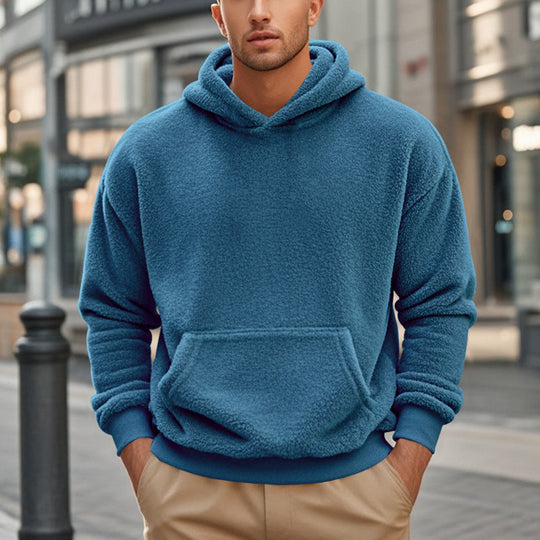 Herren Hoodie aus kuscheligem Teddy-Fleece mit Kängurutasche und breiten Bündchen