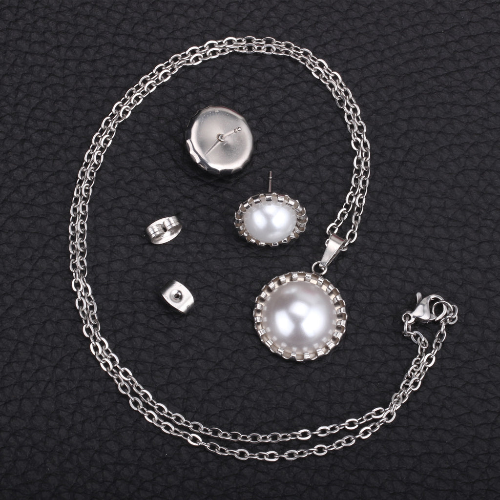 Damen Schmuckset mit Edelstahl-Halskette und elegantem Perlen-Aanhänger Shop Nory