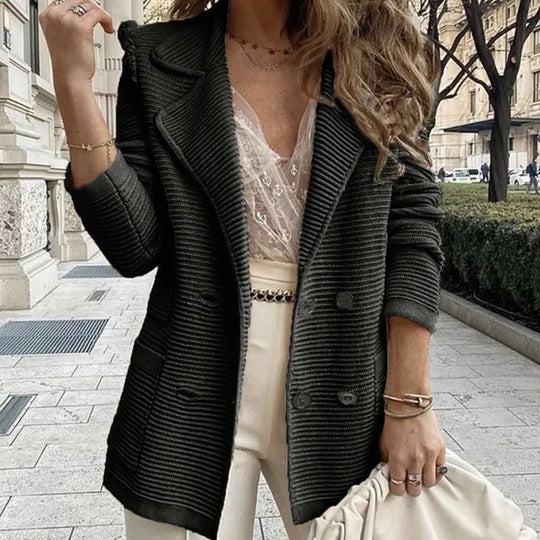 Damen Strukturierter Strick-Blazer mit Reverskragen und Doppelknopfleiste Shop Nory
