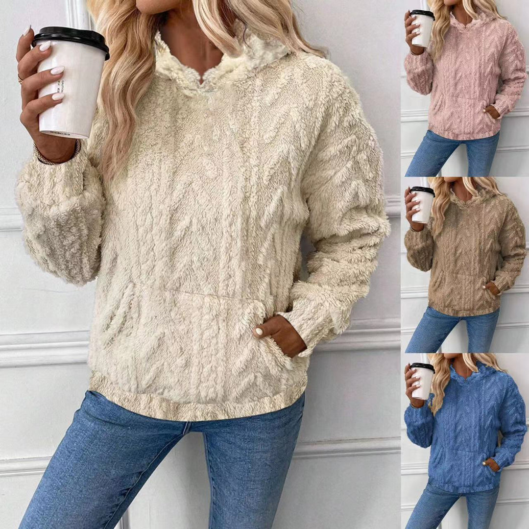 Damen nan kuscheliger Teddyfleece-Pullover mit Kängurutasche und leichtem Stehkragen Shop Nory