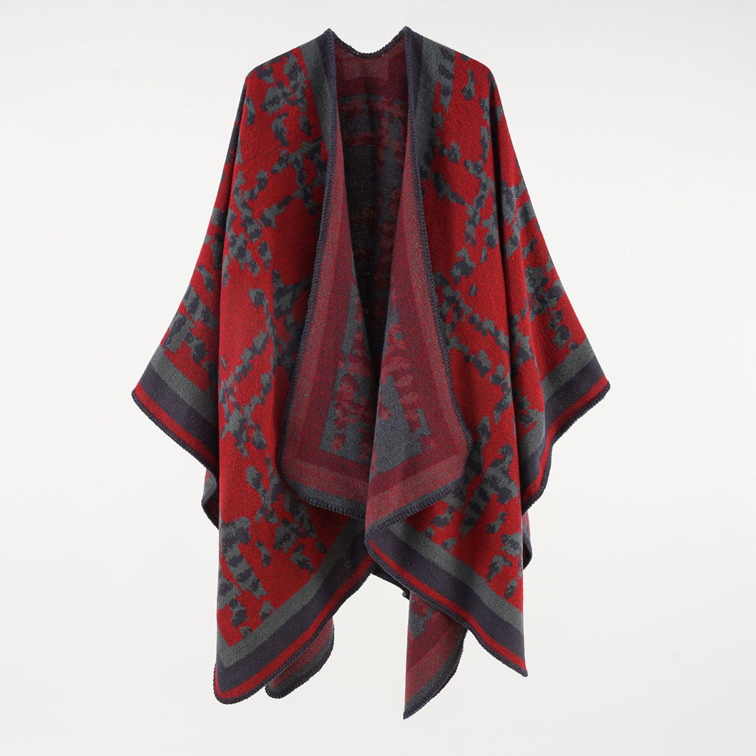 Damen Wollmix-Umhang mit jacquardgewebtem Aquarelldruck und offener Kimono-Silhouette Shop Nory