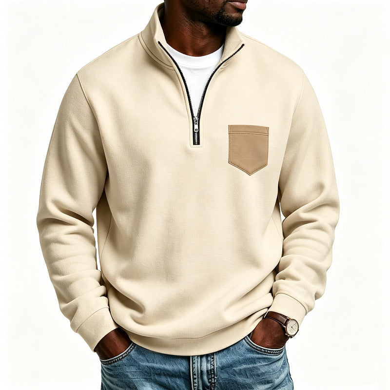 Herren Troyer-Sweatshirt mit halbem Reißverschluss und kontrastierter Brusttasche Shop Nory