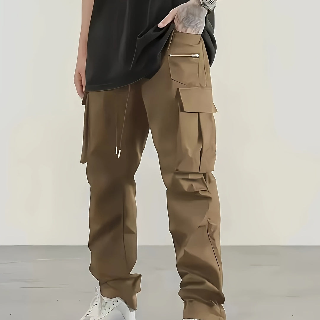 Herren utilitaristische Cargohose mit Reißverschluss‑Tasche, Klappen & Kordelbund Shop Nory