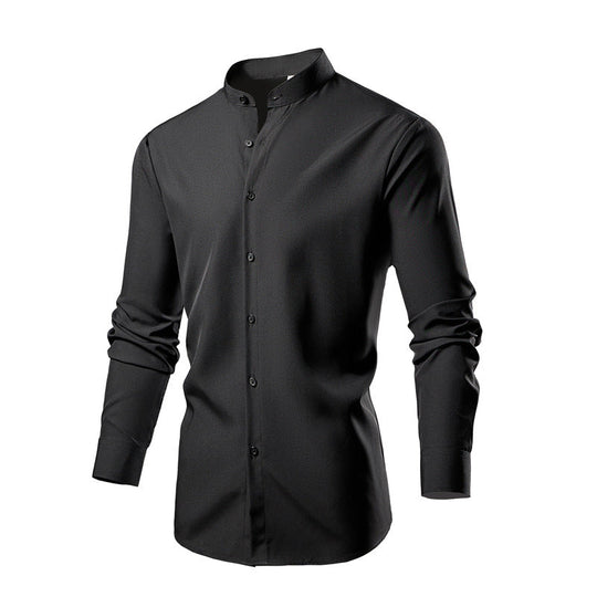 Herren elegantes Langarmhemd mit stehendem Kragen und modernen Knopfdetails