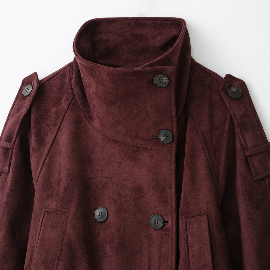 Damen Velours‑Trenchjacke mit hohem Funnelkragen und Bindegürtel Shop Nory