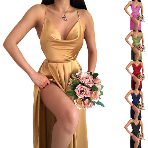 Damen Hochzeitskleid mit elegantem V-Ausschnitt und fließendem Rock