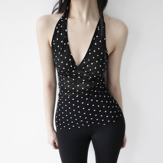 Damen Halterneck Top mit Polka Dots