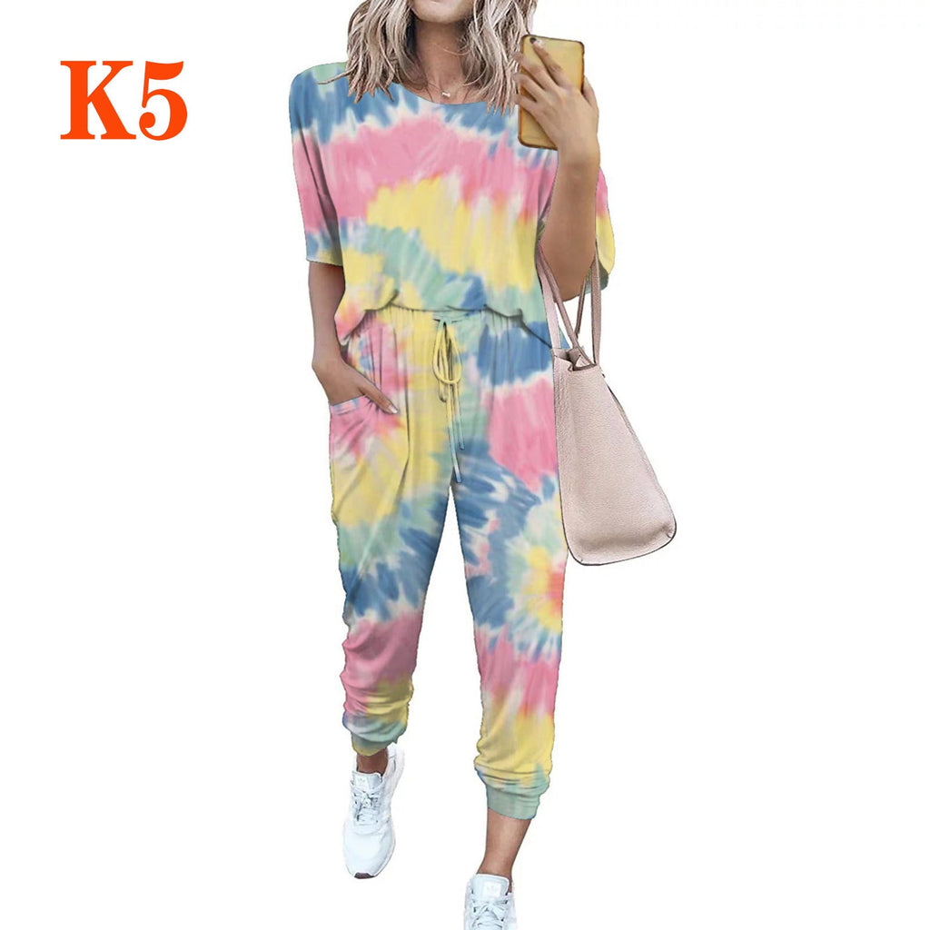 Damen lässiger Jumpsuit mit modischem Batikdesign und praktischen Taschen Shopnory