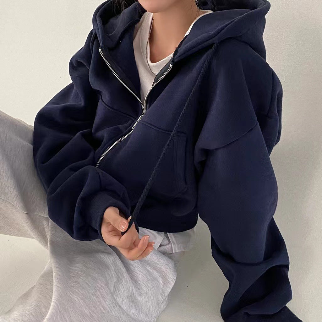 Damen nan kurz geschnittene Kapuzenjacke aus weicher Baumwollmischung mit übergroßen Ärmeln Shop Nory