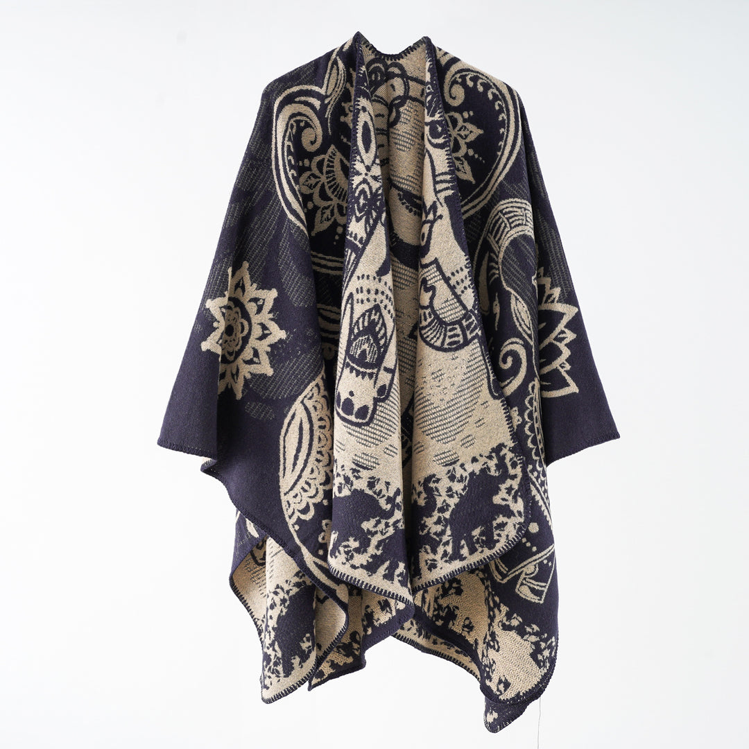 Damen Jacquard-Überwurfponcho mit doppelseitiger Webstruktur und Zierstichkante Shop Nory