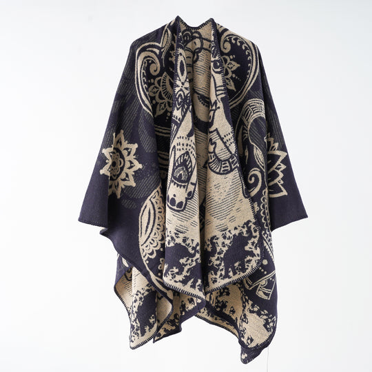 Damen Jacquard-Überwurfponcho mit doppelseitiger Webstruktur und Zierstichkante Shop Nory