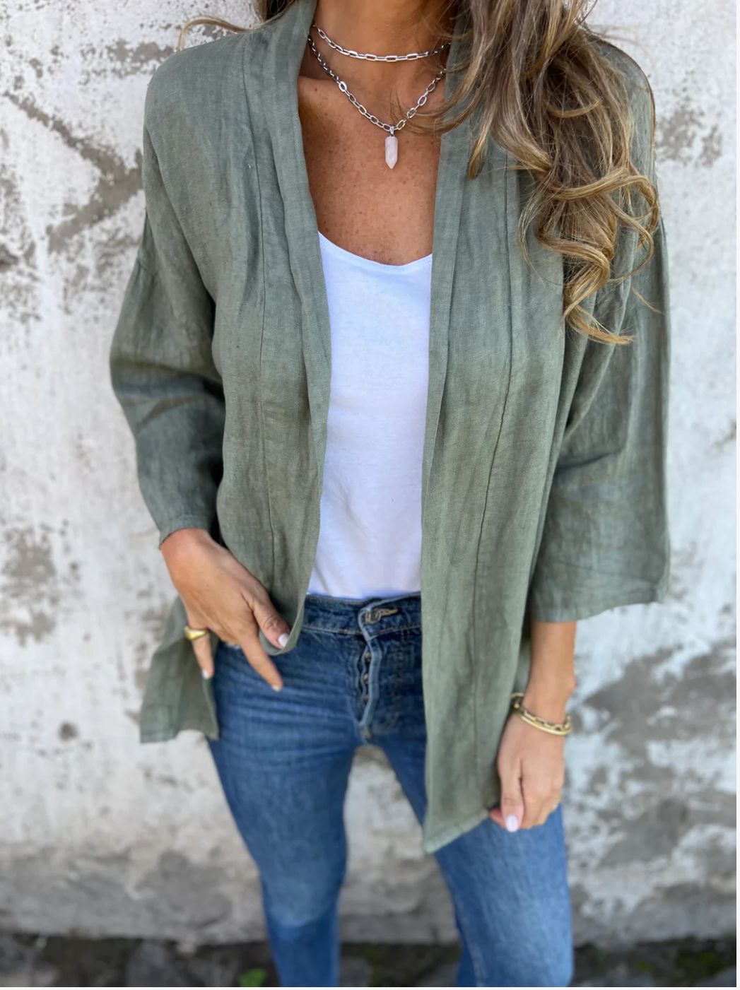 Damen lässige Sommerjacke aus leichtem Leinen