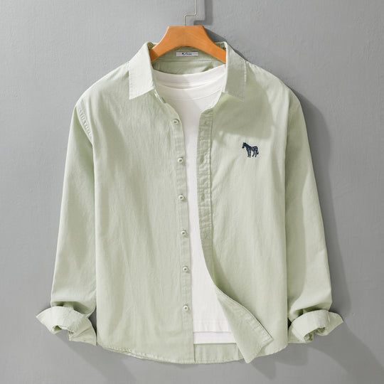 Herren Baumwoll-Oxford Hemdjacke im Layering‑Stil mit dezenter Zebrastickerei und Kentkragen Shop Nory