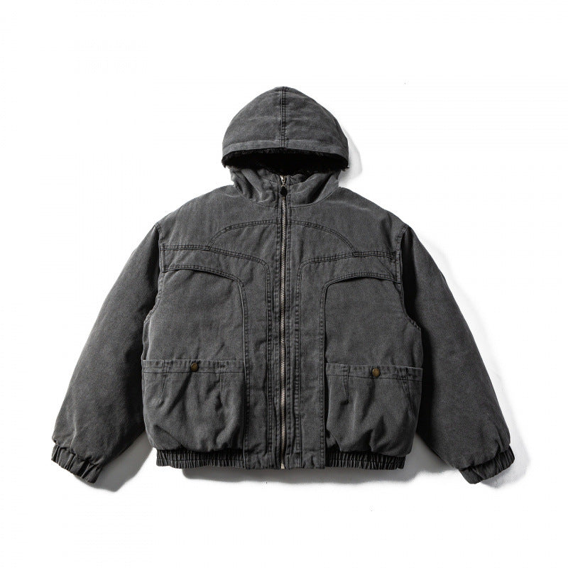 Unisex Boxy-Canvas-Kapuzenjacke mit Teddy-Innenfutter und Utility-Taschen Shop Nory