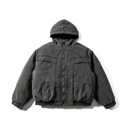 Unisex Boxy-Canvas-Kapuzenjacke mit Teddy-Innenfutter und Utility-Taschen Shop Nory