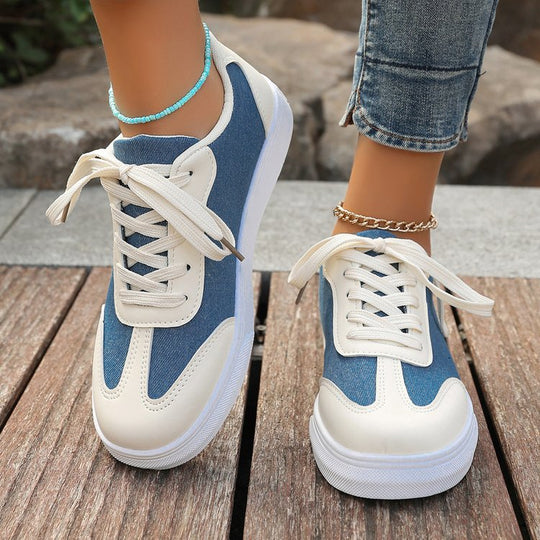 Damen Plateau‑Sneaker im Denim‑Look mit gepolstertem Komfortfußbett und Elastik‑Schnürung Shop Nory