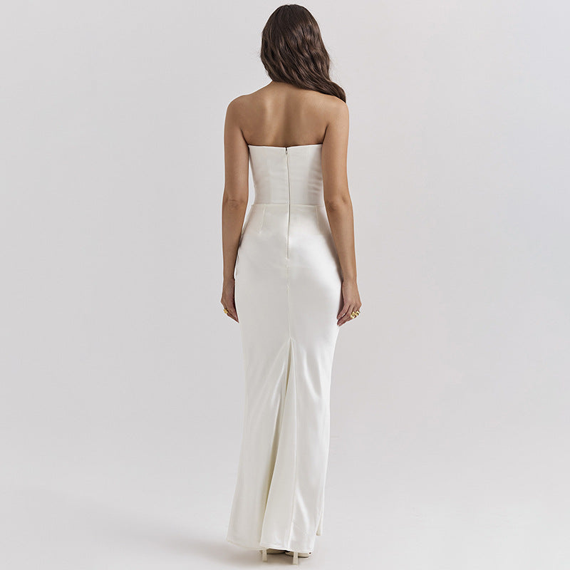 Damen Elegantes bodenlanges Kleid mit schimmerndem Taillenschnitt und gerafftem Rock