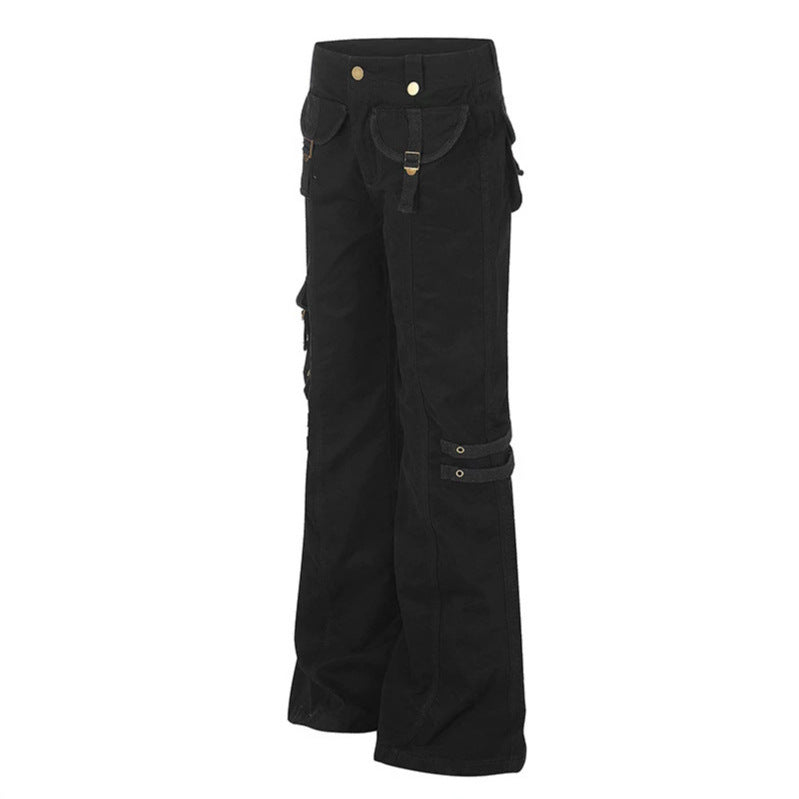 Damen weite High‑Waist Cargo‑Hose mit Utility‑Taschen und Gurt‑Details Shop Nory