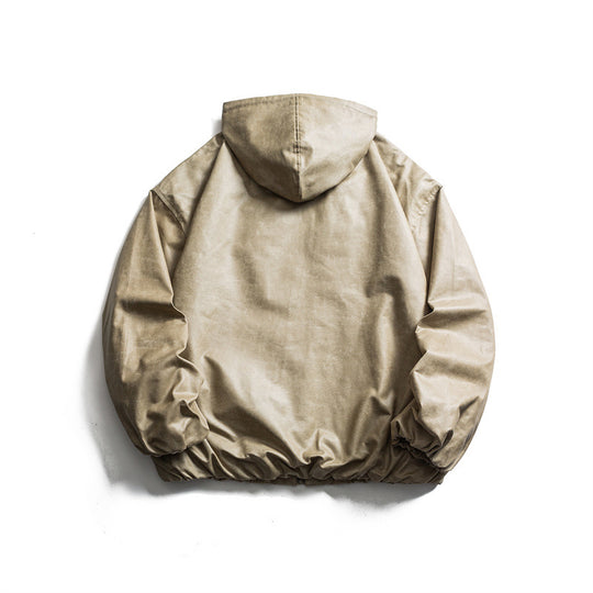 Herren Kurz geschnittene Kunstleder-Kapuzenjacke im Boxy‑Cut mit elastischem Saum und Kängurutaschen Shop Nory