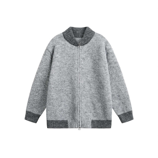 Damen Grobstrick-Zipjacke mit hohem Rippkragen und zweifarbigen Bündchen Shop Nory