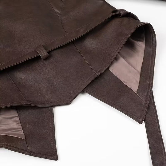Damen Kurzblazer-Lederjacke mit Schalkragen, Taillengürtel und Schnürdetail Shop Nory