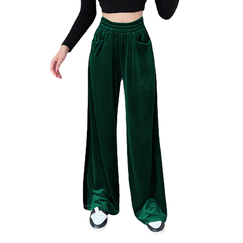 Damen Weite Samt-Hose mit elastischem Bund und praktischen Taschen Shopnory