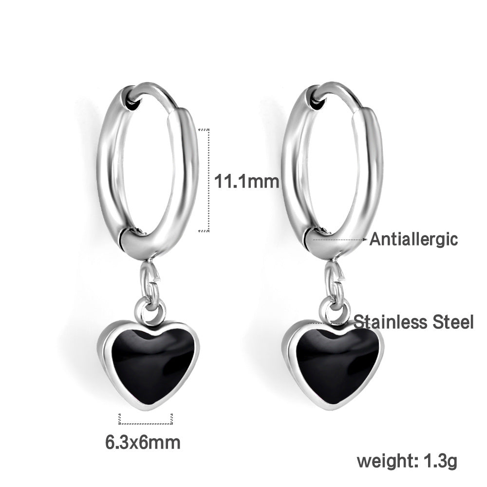 Damen Hängende Ohrstecker mit herzförmigem Anhänger aus Edelstahl Shop Nory