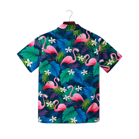 Herren Kurzarmhemd mit lShopnoryendigem Flamingo-Muster und atmungsaktiver Baumwolle