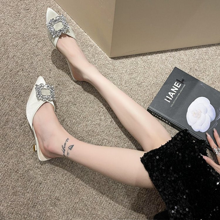 Damen elegante Slingback-Mules mit funkelndem Schmuckdetail