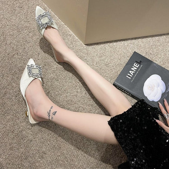 Damen elegante Slingback-Mules mit funkelndem Schmuckdetail