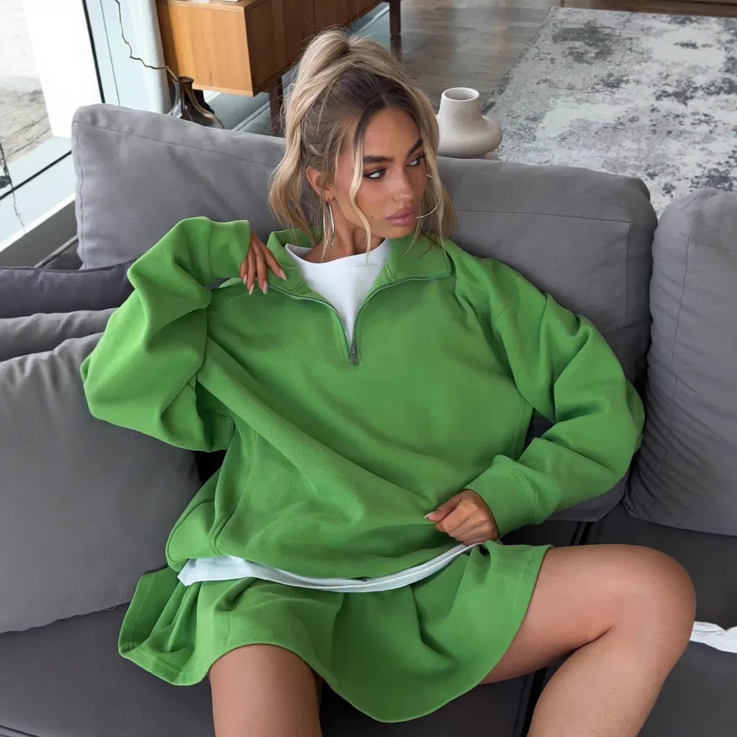 Damen Oversized Sweatkleid mit halbem Reißverschluss und Stehkragen Shop Nory