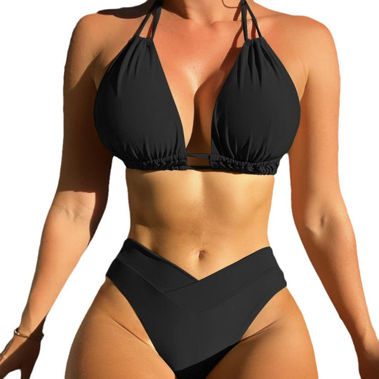 Damen Triangel-Bikini mit V-Ausschnitt und modischem High-Waist-Höschen Shopnory