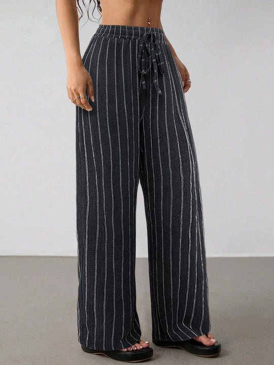 Damen Weite Strickhose mit hohem Bund und Kordelzug Shop Nory