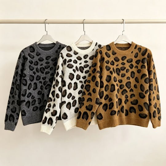 Damen Kuscheliger Rundhalspullover im Leo-Jacquard mit entspanntem Oversize-Schnitt Shop Nory