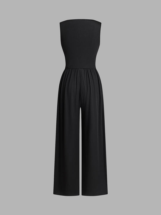 Damen eleganter Jumpsuit mit verstellbaren Trägern und weiten Beinen Shopnory