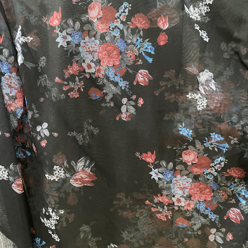 Herren Langarmshirt mit floralem Muster und transparentem Stoff
