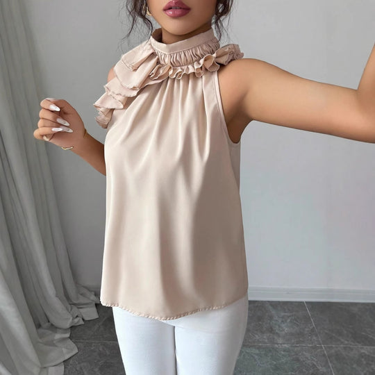Damen Hochgeschlossenes Chiffon-Top mit Rüschenkragen und asymmetrischem Volant Shop Nory