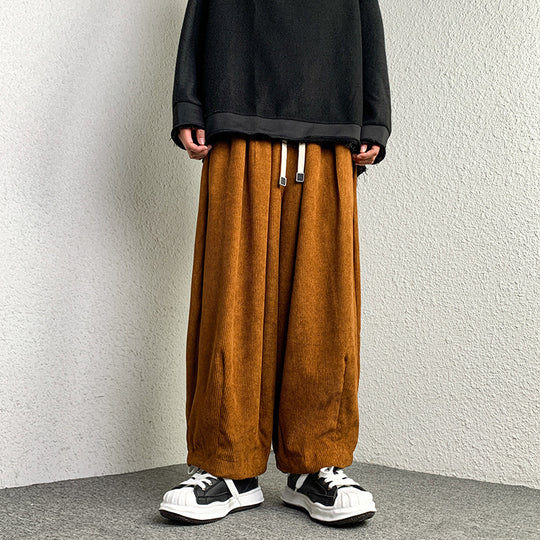 Unisex Extraweit geschnittene Cord-Loungehose mit Tunnelzug und elastischen Bündchen Shop Nory