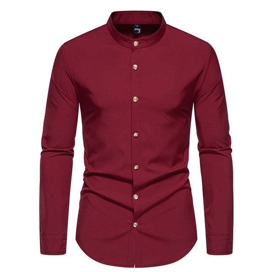 Herren Langarmhemd mit modernem Stehkragen und eleganten Knopfdetails