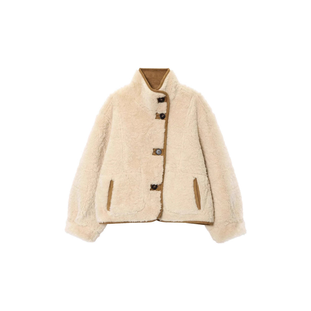 Damen Kurze Veloursjacke mit Teddyfutter, hohem Stehkragen und aufgesetzten Taschen Shop Nory
