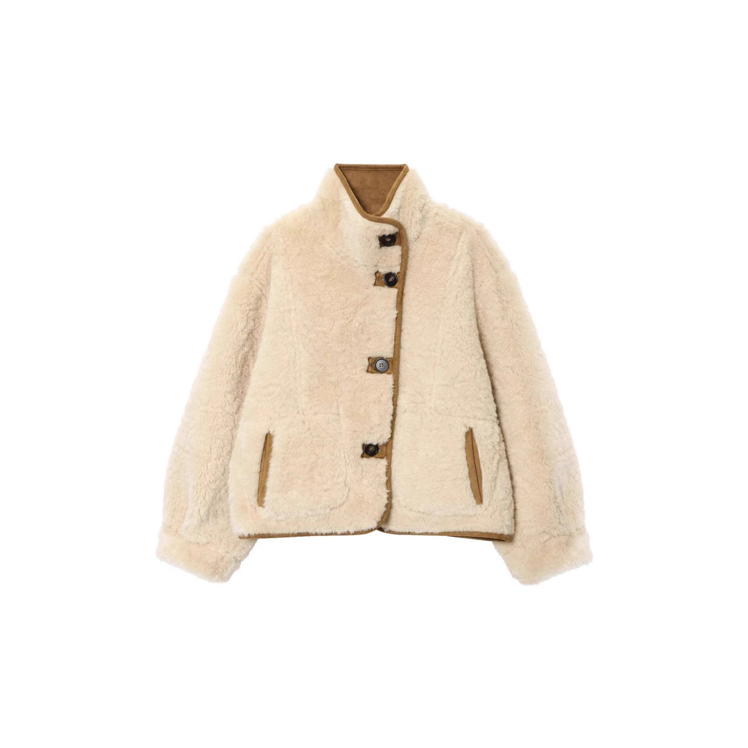 Damen Kurzjacke aus Velourslederimitat mit Teddyfutter und Stehkragen Shop Nory