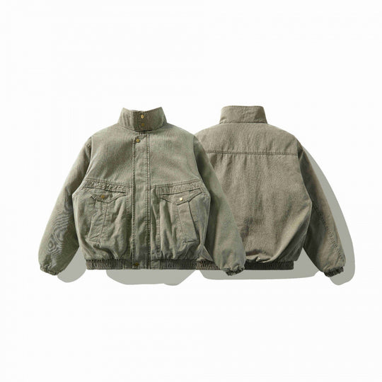 Unisex Weitgeschnittene Canvas-Utility-Jacke mit Stehkragen, Pattentaschen und elastischem Saum Shop Nory