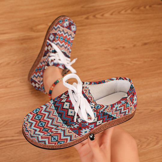 Damen Ethno-Canvas-Sneaker mit gepolstertem Fußbett und Korkoptik-Sohle Shop Nory