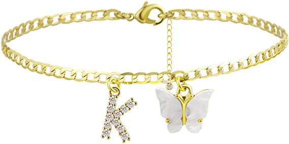 Damen Fußkettchen mit eleganten Glitzer- und Schmetterlingsanhängern Shop Nory