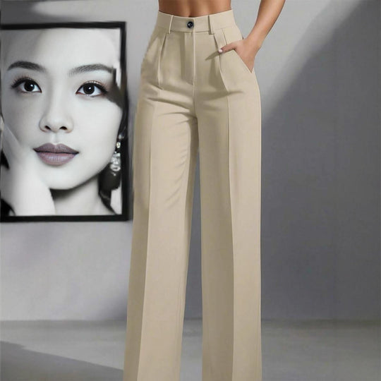 Damen Hochtaillierte Palazzo-Stretchhose mit Bügelfalte und Eingrifftaschen Shop Nory