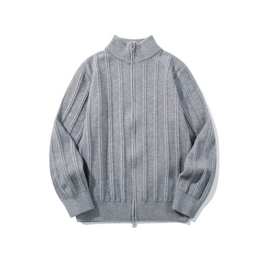 Unisex Geraffte Strick-Zipjacke mit hohem Stehkragen und vertikaler Struktur Shop Nory