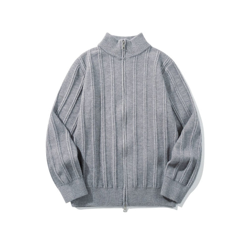 Unisex Geraffte Strick-Zipjacke mit hohem Stehkragen und vertikaler Struktur Shop Nory